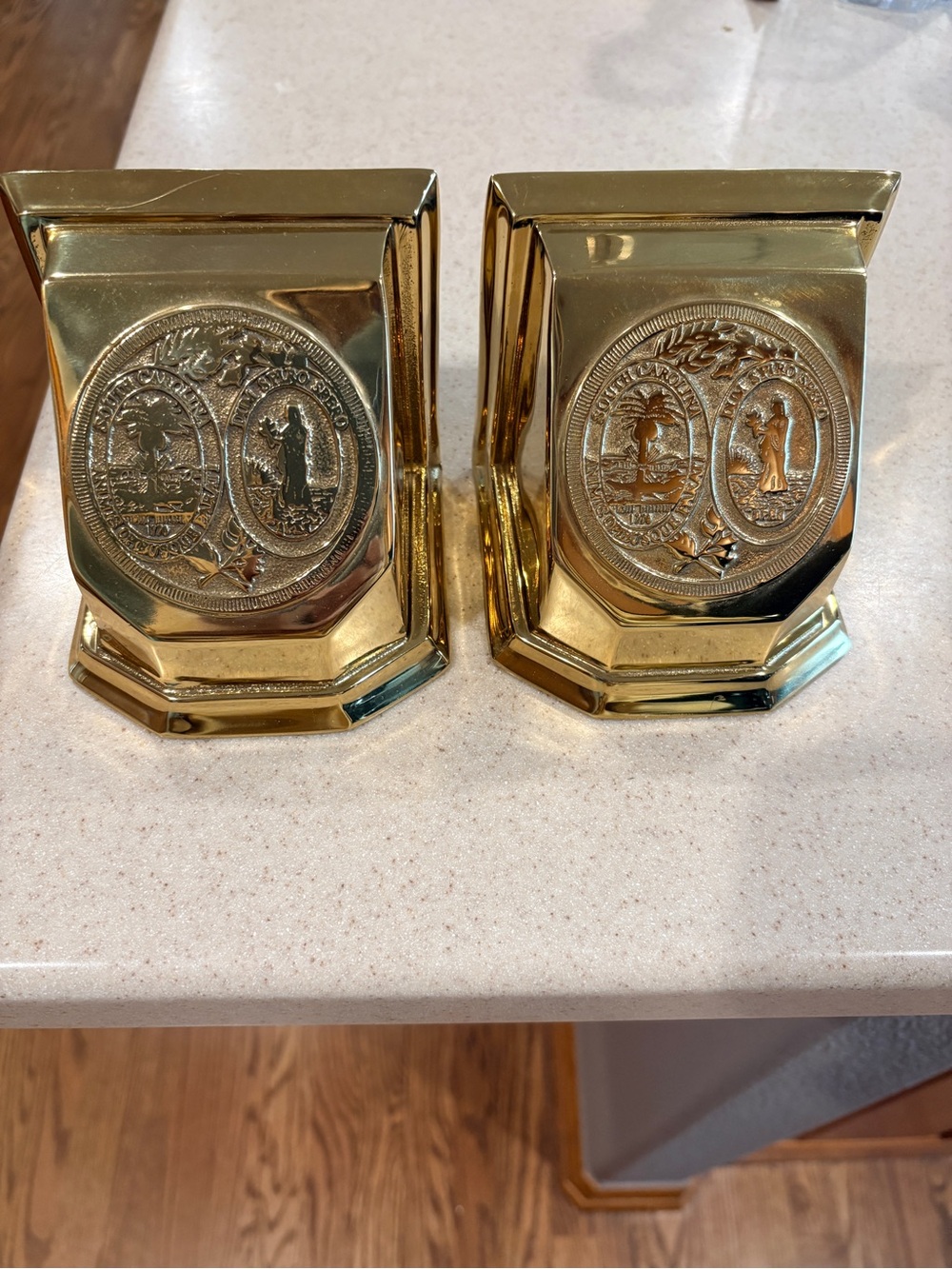 Virginia Metalcrafters Brass Decorative Bookends with S.C. state seal Design